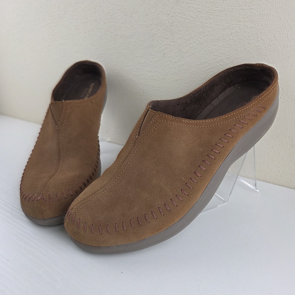 Skechers Savor Sedona Brown Suede Leather Slip On Mules Shoes Women's Size 11